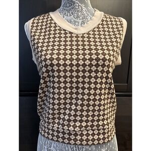 Vintage Y2K Women's Checkered Beige Brown  Academia Preppy College Core Vest SzL